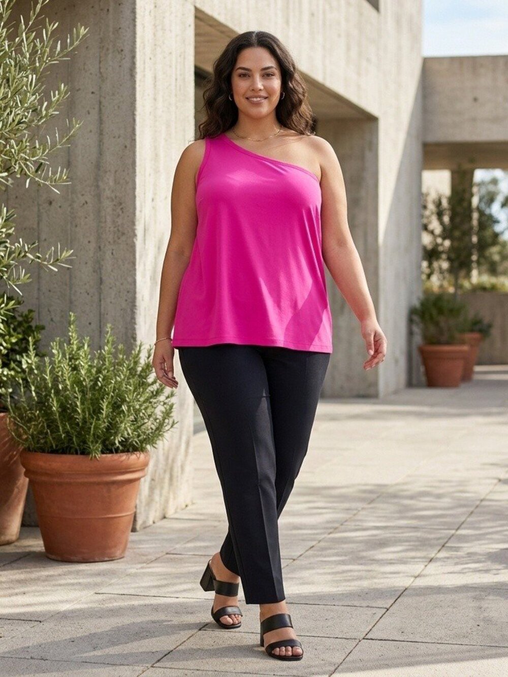 all in motion Women's One Shoulder Vibrant Pink Tank Top Shirt Size 3X